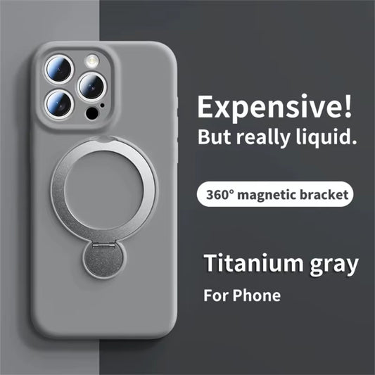 Magnetic Bracket Phone Case for  Air 17 16 15 14 13 Pro Max for Magsafe Liquid Silicone 360°Rotate Metal Ring Stand Cover